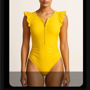 NWT small yellow zip up bathing suit 1158